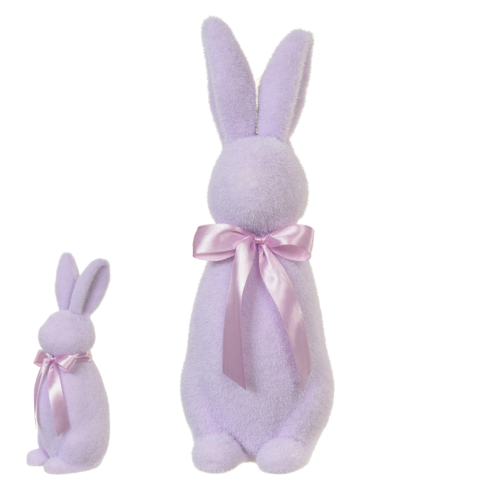 BONECO COELHO FLOCADO C/LACO (LILAS) 29X10X11cm