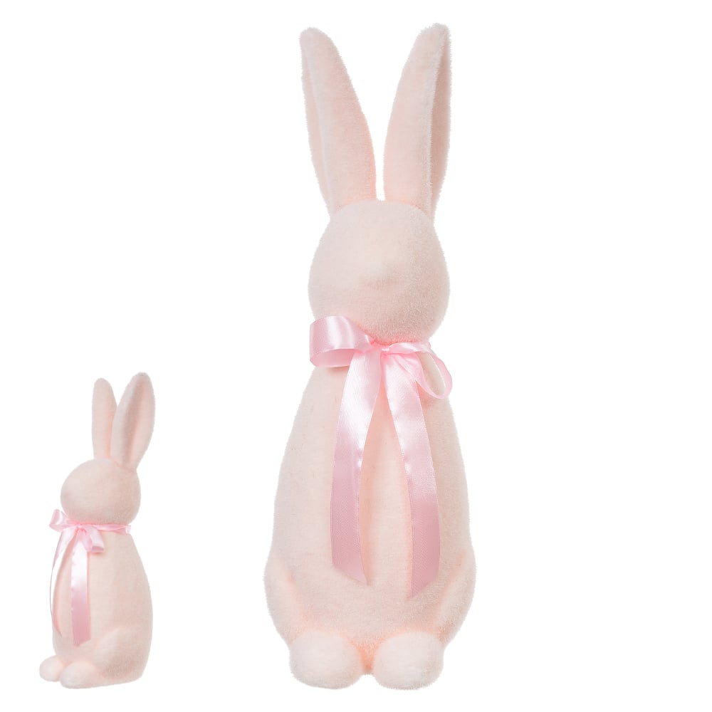 BONECO COELHO FLOCADO C/LACO (ROSA) 39X12X13cm
