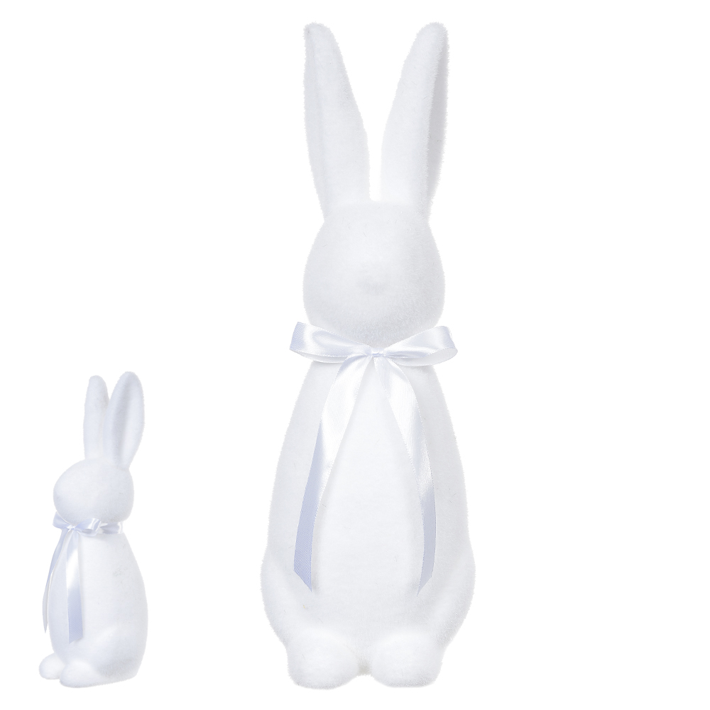 BONECO COELHO FLOCADO C/LACO (BRANCO) 39X12X13cm