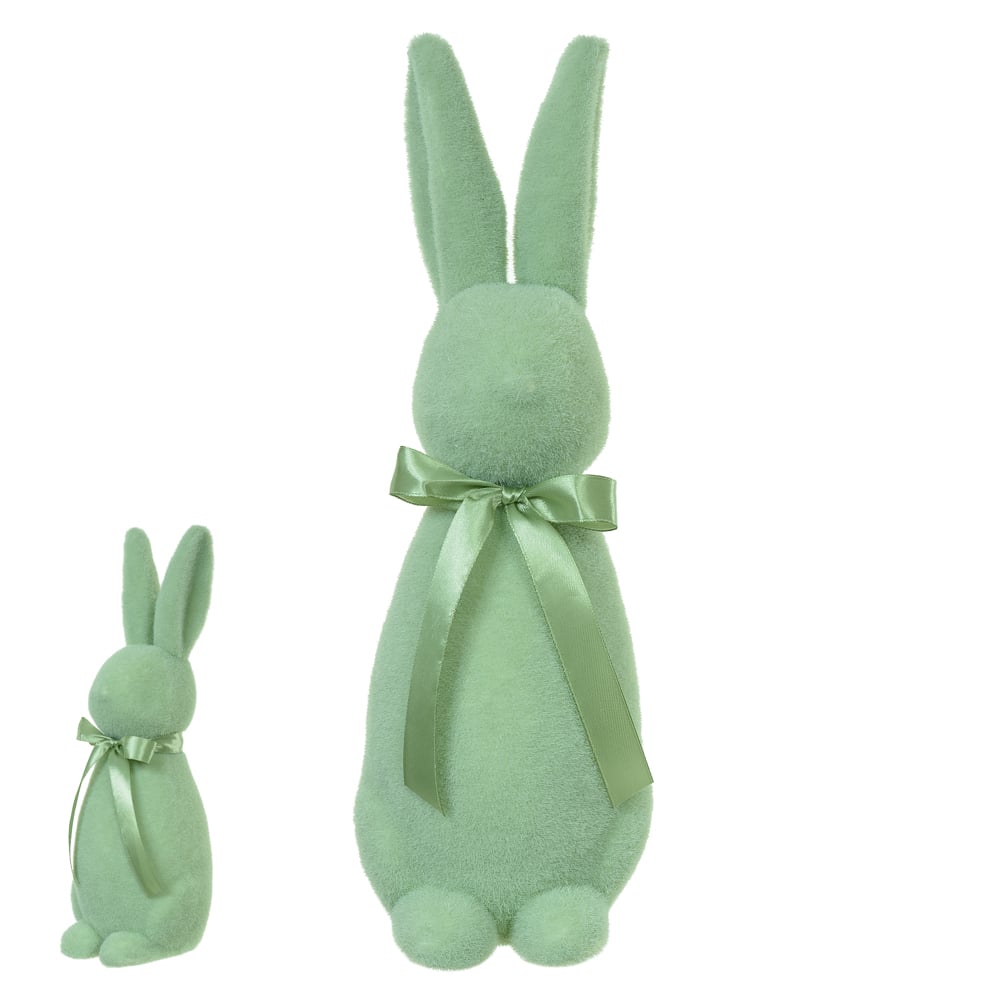 BONECO COELHO FLOCADO C/LACO (VERDE MENTA) 39X12X13cm