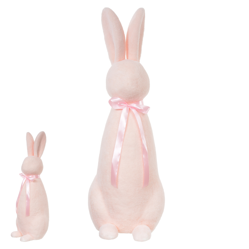 BONECO FLOCADO COELHO C/LACO (ROSA) 68CM