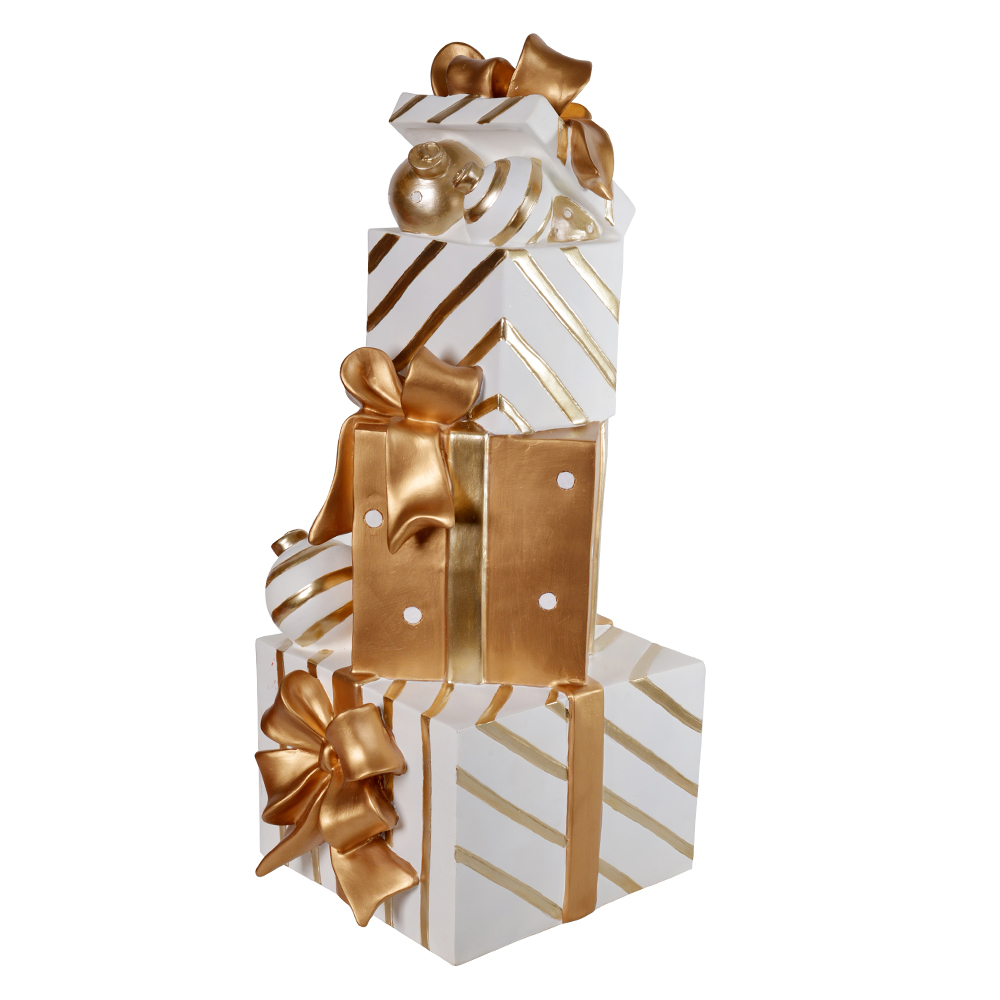 RESINA NATAL PRESENTE (DOURADO BRANCO) 61X25cm