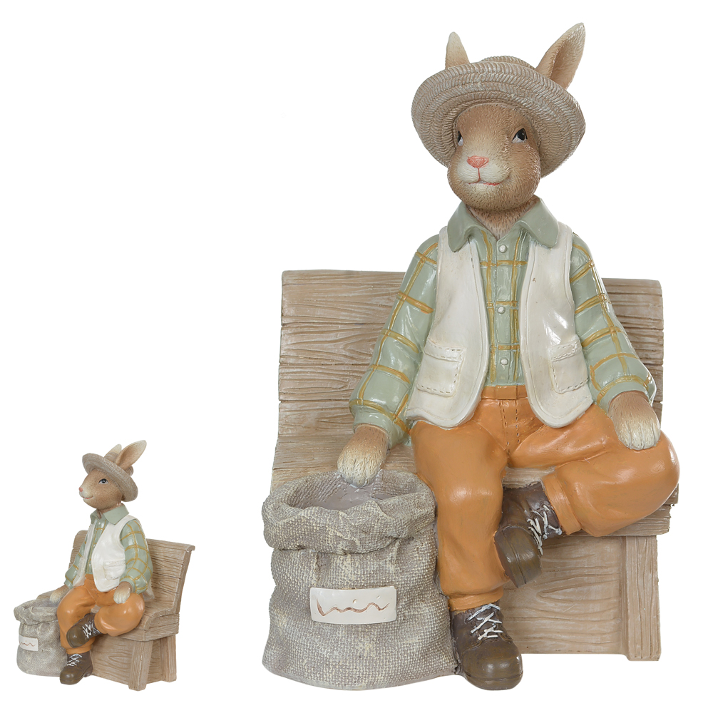 PASCOA COELHO MACHO SENTADO C/CESTO (BEGE VERDE) 19X9X12cm