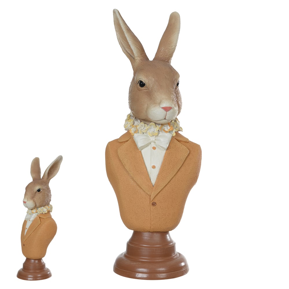 RESINA BUSTO COELHO C/PEDESTAL (BEGE LARANJA) 39X13,3X14,6cm