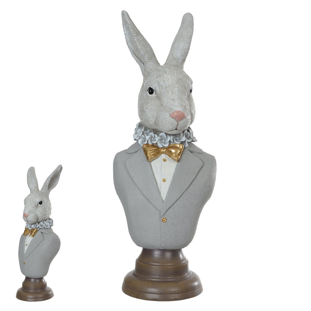 RESINA BUSTO COELHO C/PEDESTAL (BRANCO CINZA) 39X13,3X14,6cm