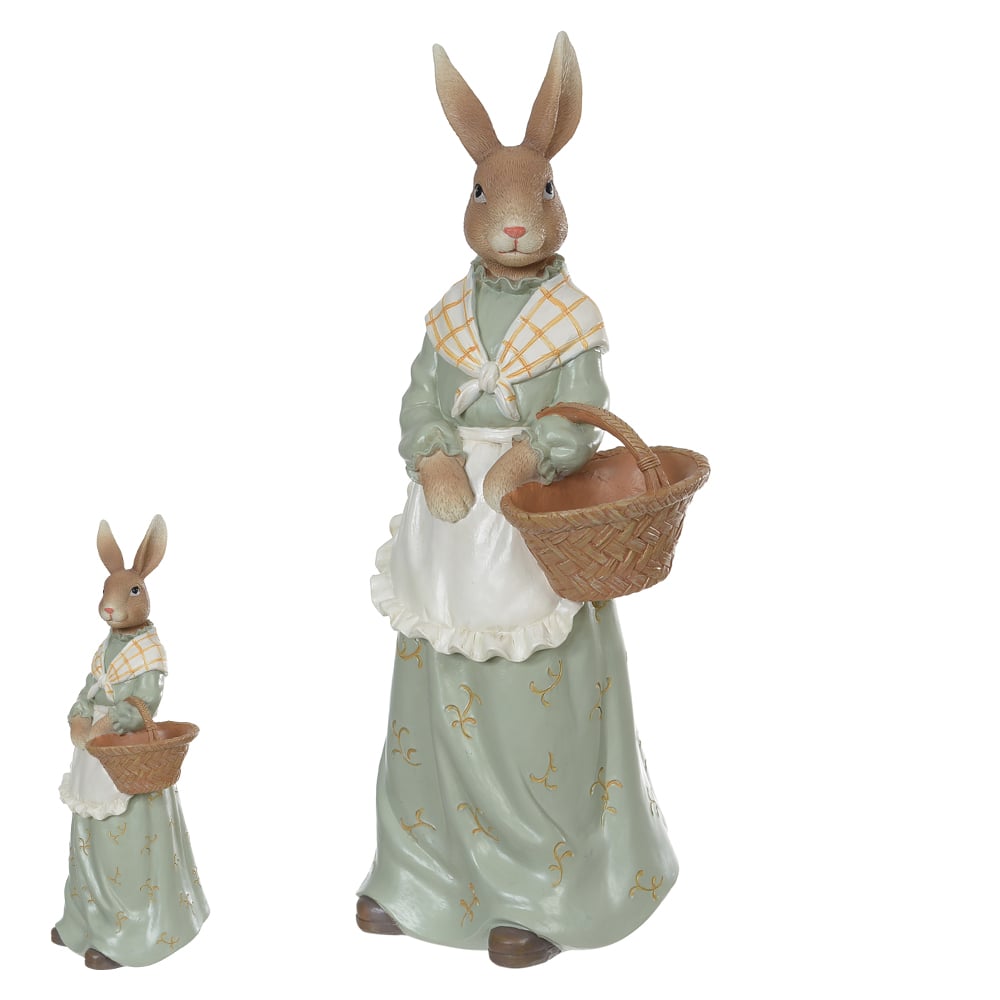 BONECA COELHA C/CESTA (BEGE VERDE) 31,5X15X14cm