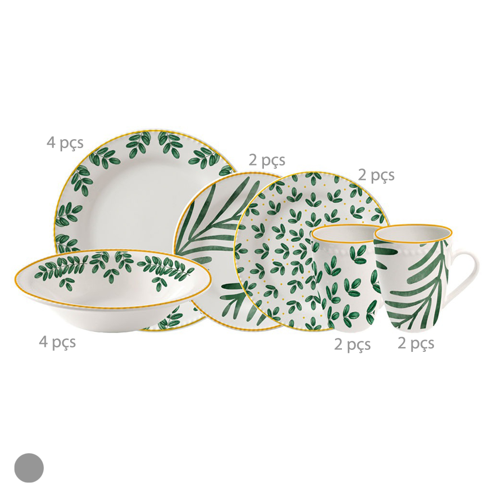 APARELHO DE JANTAR CERAMICA 16 PECAS SALVIA (BRANCO E VERDE)
