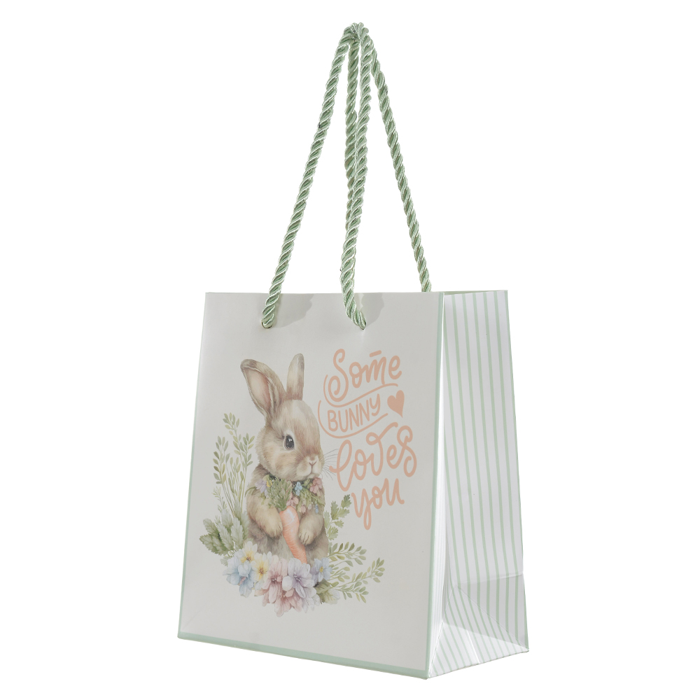 SACOLA DE PAPEL PASCOA (BEGE VERDE) 15,5X14,3X7cm