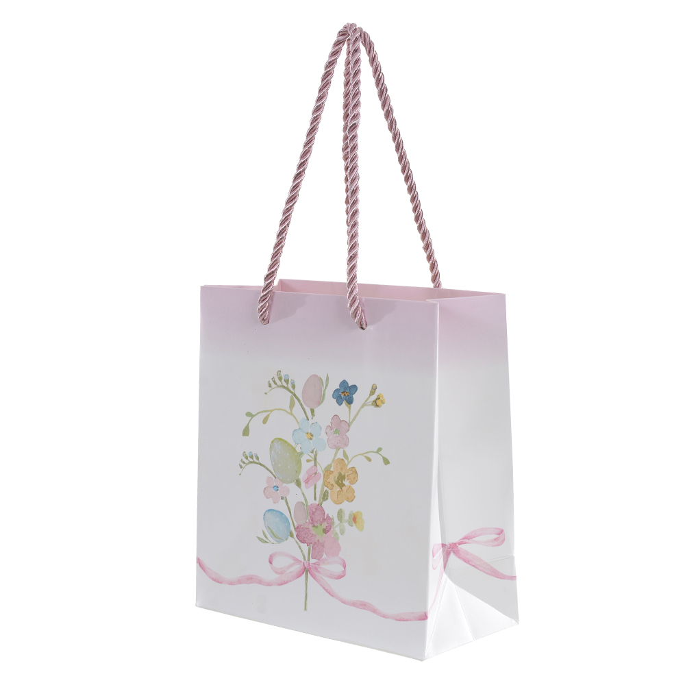 SACOLA DE PAPEL PASCOA (BRANCO ROSA) 15,5X14,3X7cm