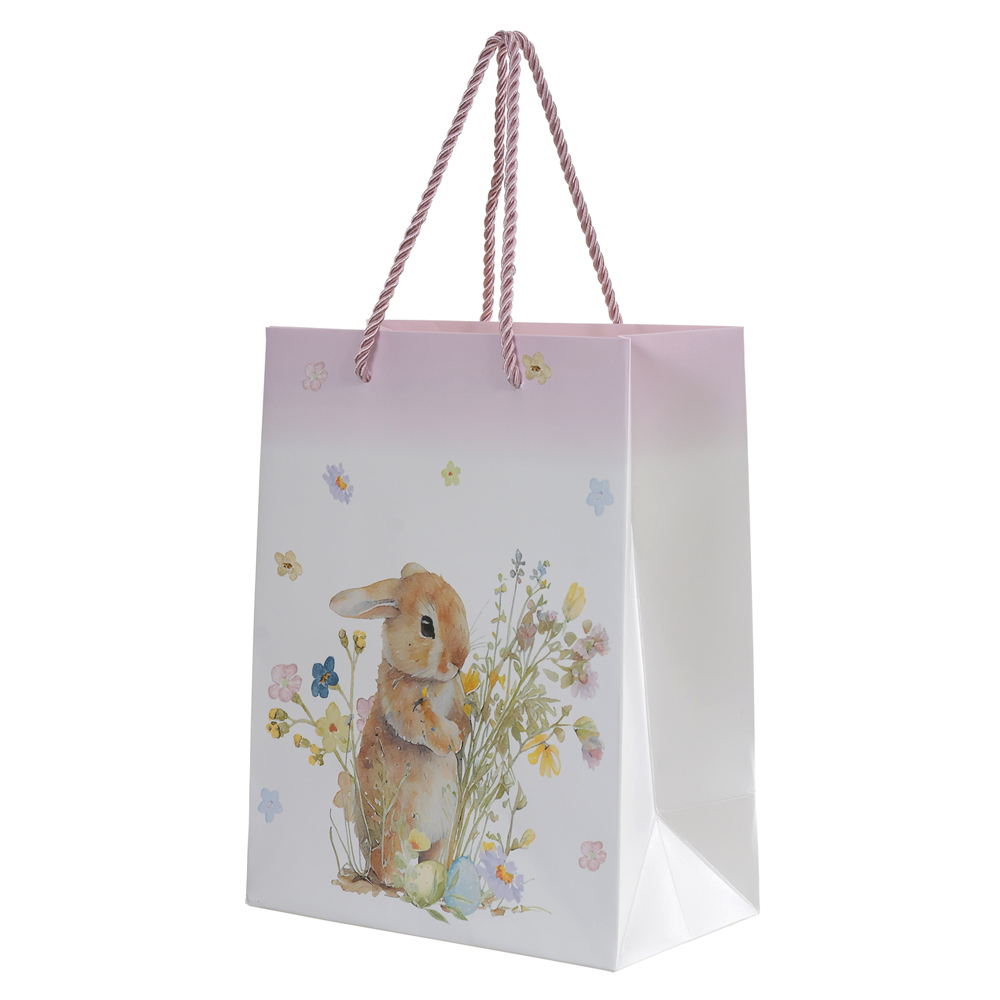 SACOLA DE PAPEL RUSTICA (BRANCO ROSA) 23X18X10cm