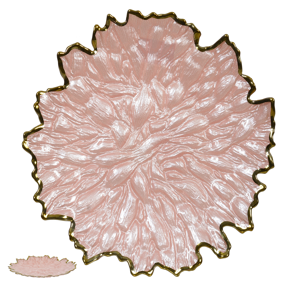 SOUSPLAT DE VIDRO C/BORDA METALIZADA (ROSA DOURADO) 3,7X32,5X32,5cm