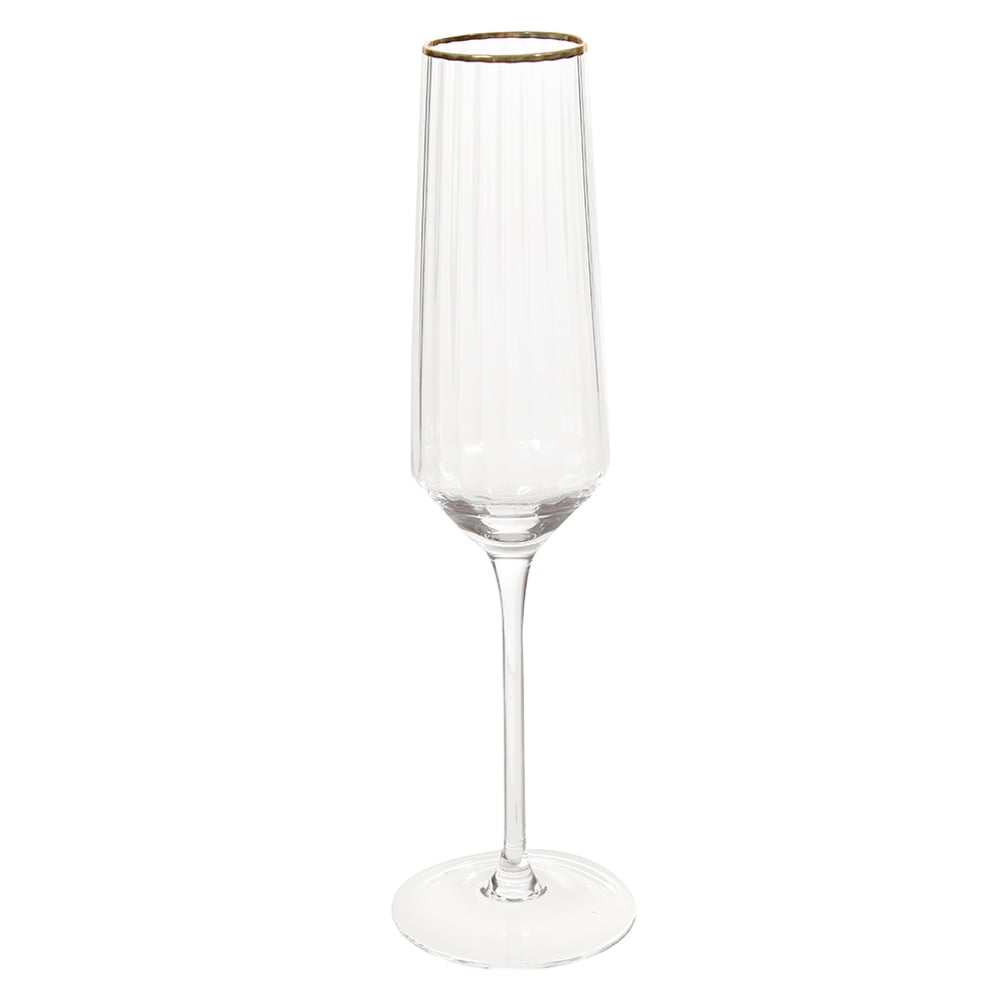 CJ TACAS CHAMPANHE 240ml 26X7X7cm C/6 PCS CANELADA (TRANSPARENTE BD.DOURADA)