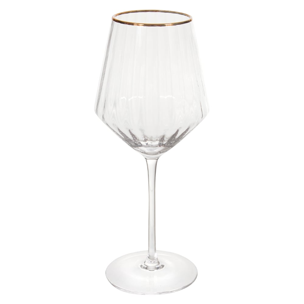 CJ TACAS VINHO 520ml 22X10X10cm C/6 PCS CANELADA (TRANSPARENTE BD.DOURADA)