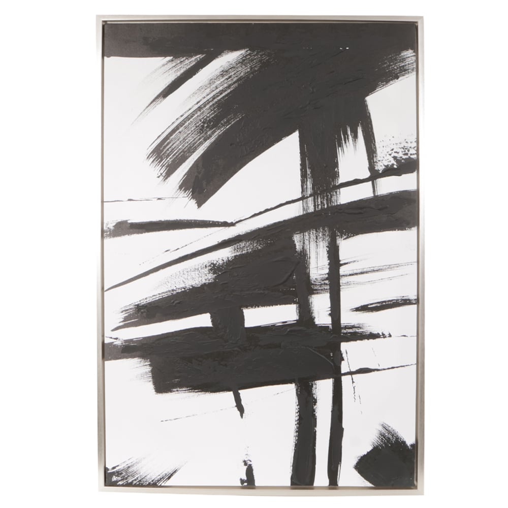 QUADRO DECORATIVO CANVAS TOQUE DE PINTURA C/ MOLDURA (BRANCO PRETO) 90X60X3,8cm