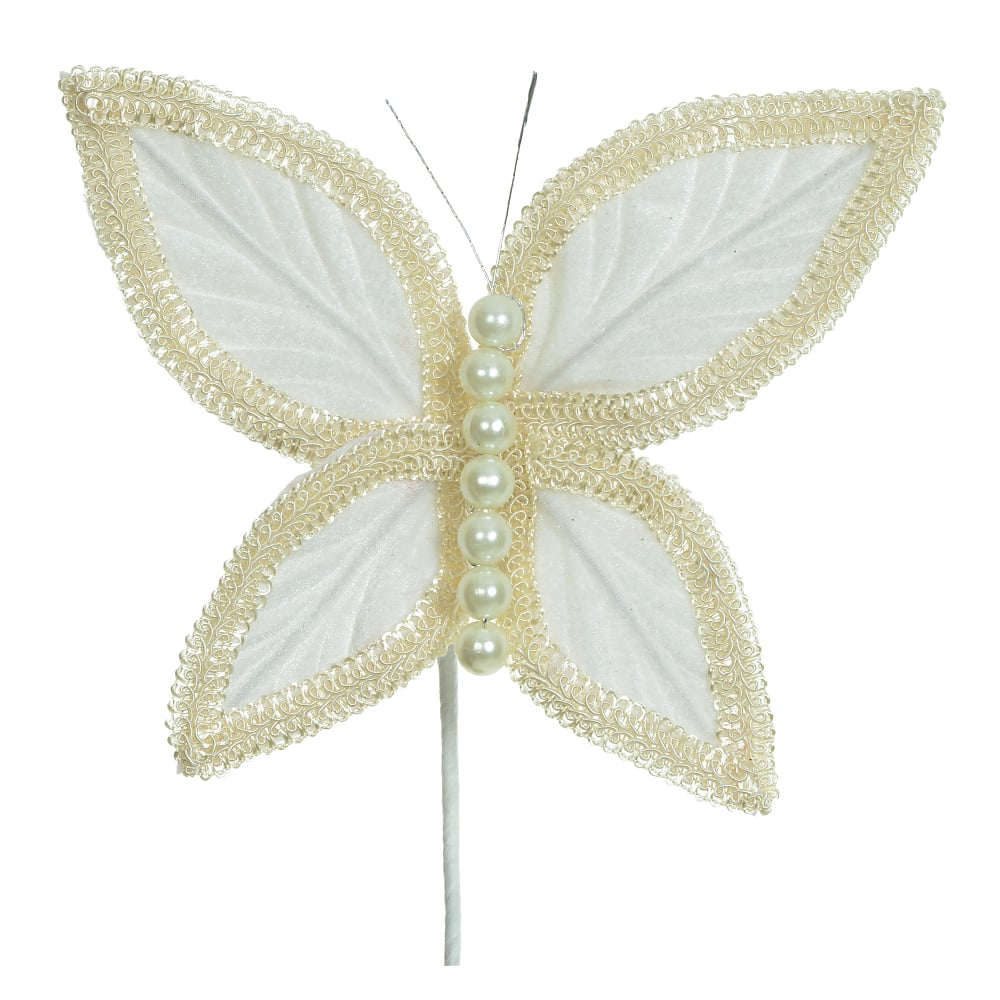 C.BORBOLETA NATAL AVELUDADO (OFF WHITE) 17cm