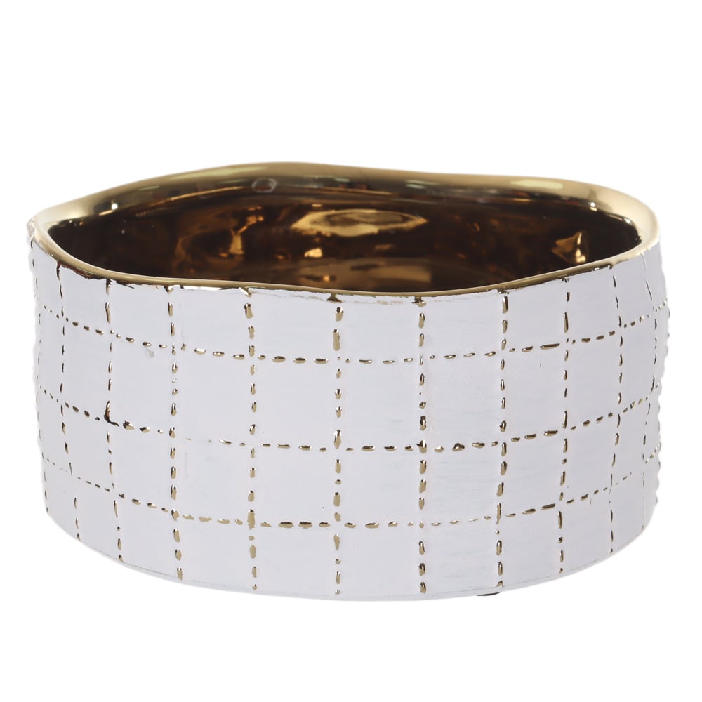 CENTRO DE MESA CERAMICA PESPONTADO (BRANCO DOURADO) 7,5cm 16d