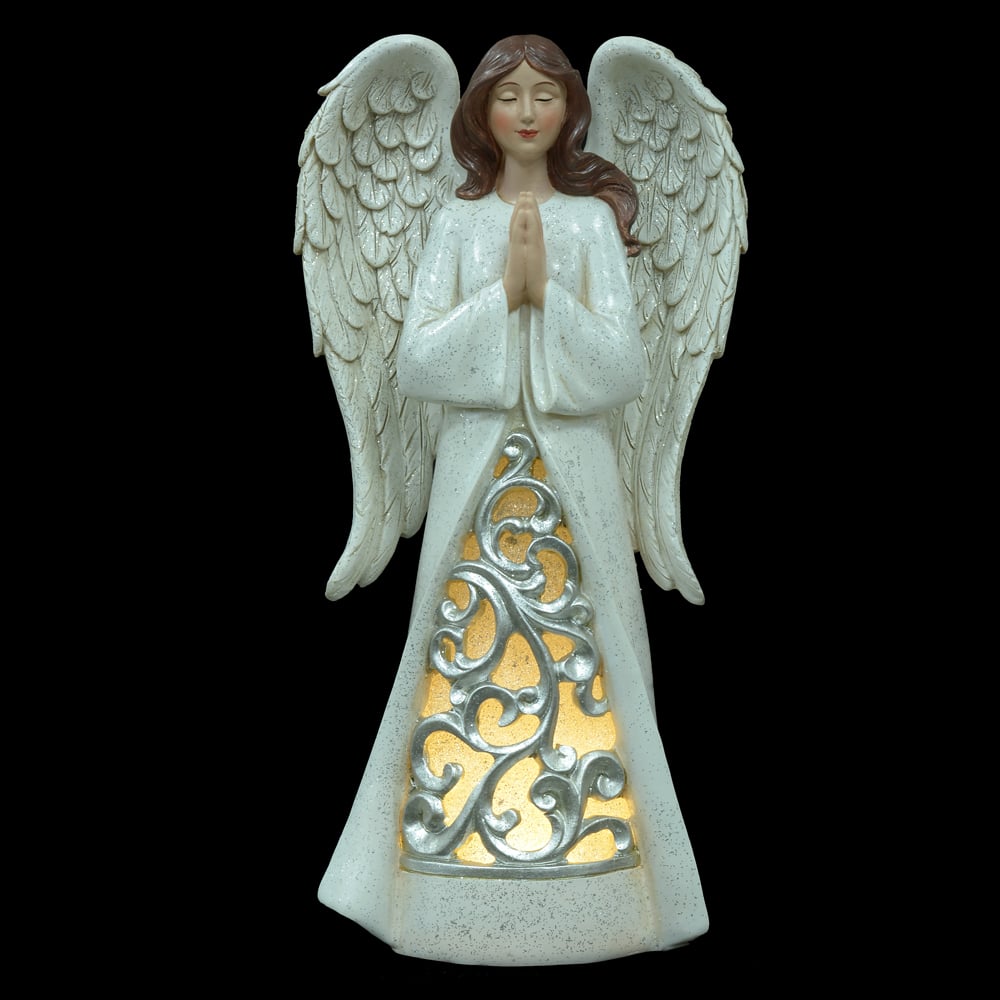 RESINA NATAL ANJO C/LED (BRANCO PRATA) 31X16cm