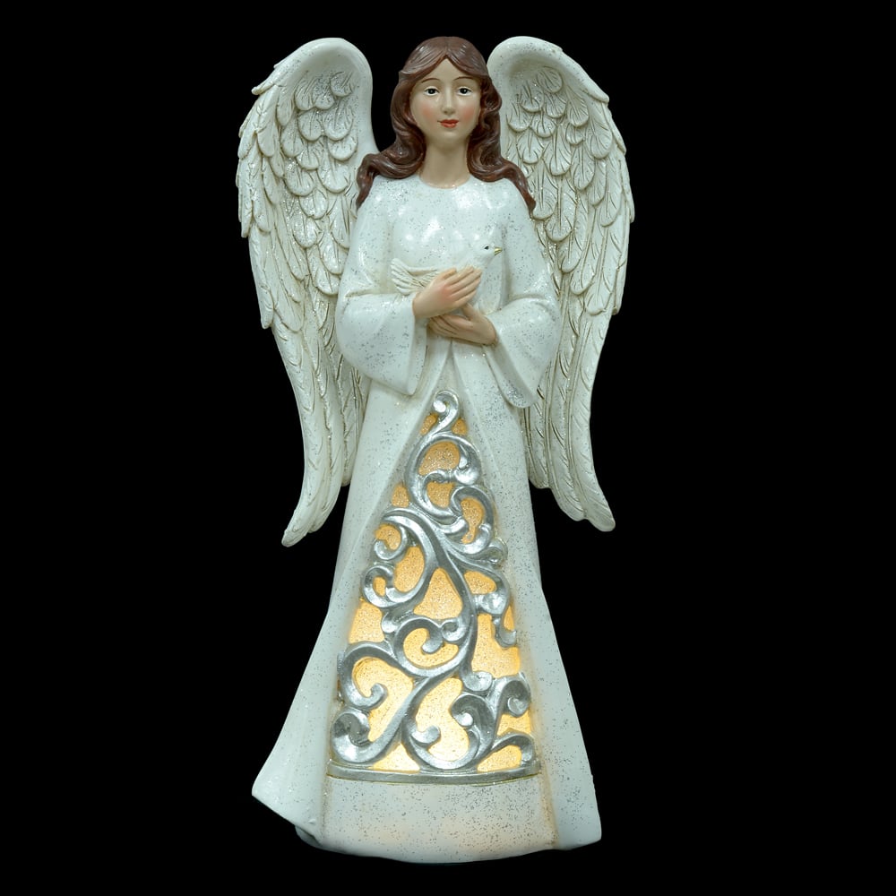 RESINA NATAL ANJO C/LED (BRANCO PRATA) 31X16cm