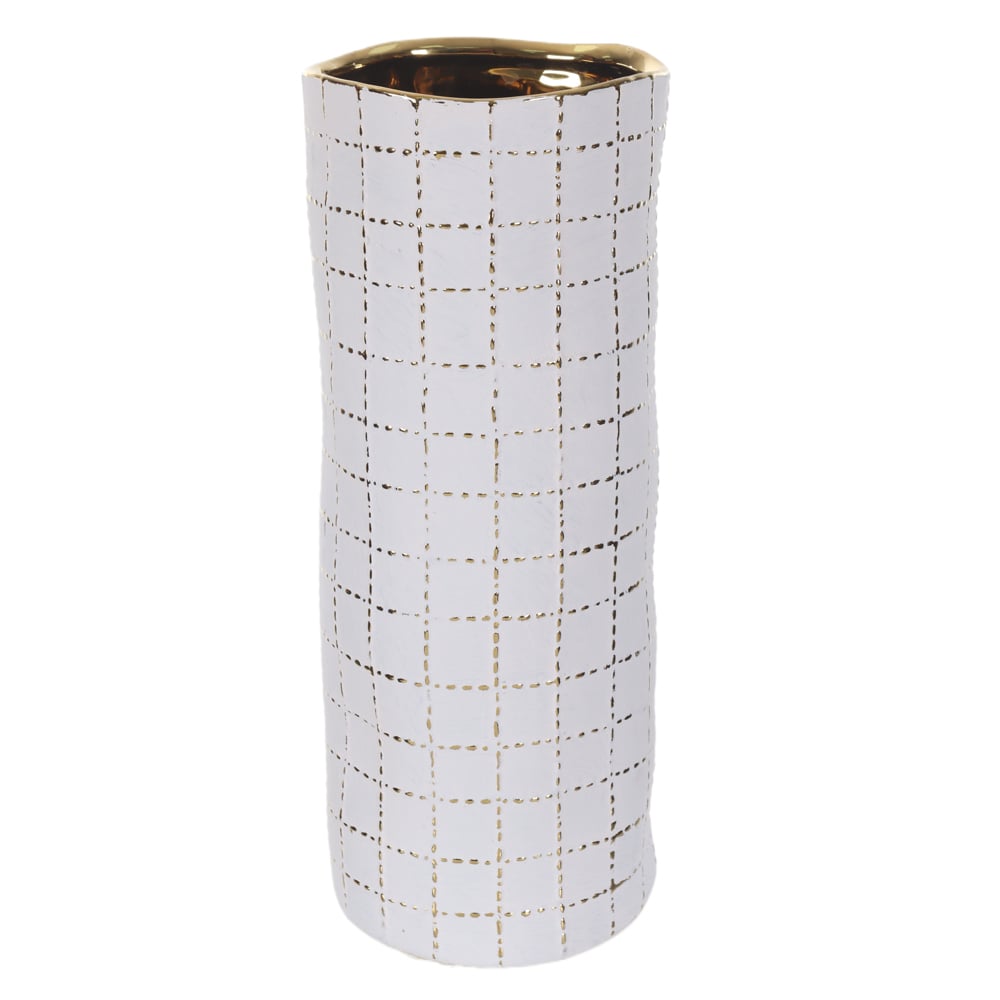 VASO DECORATIVO CERAMICA PESPONTADO (BRANCO DOURADO) 32,5cm 13d