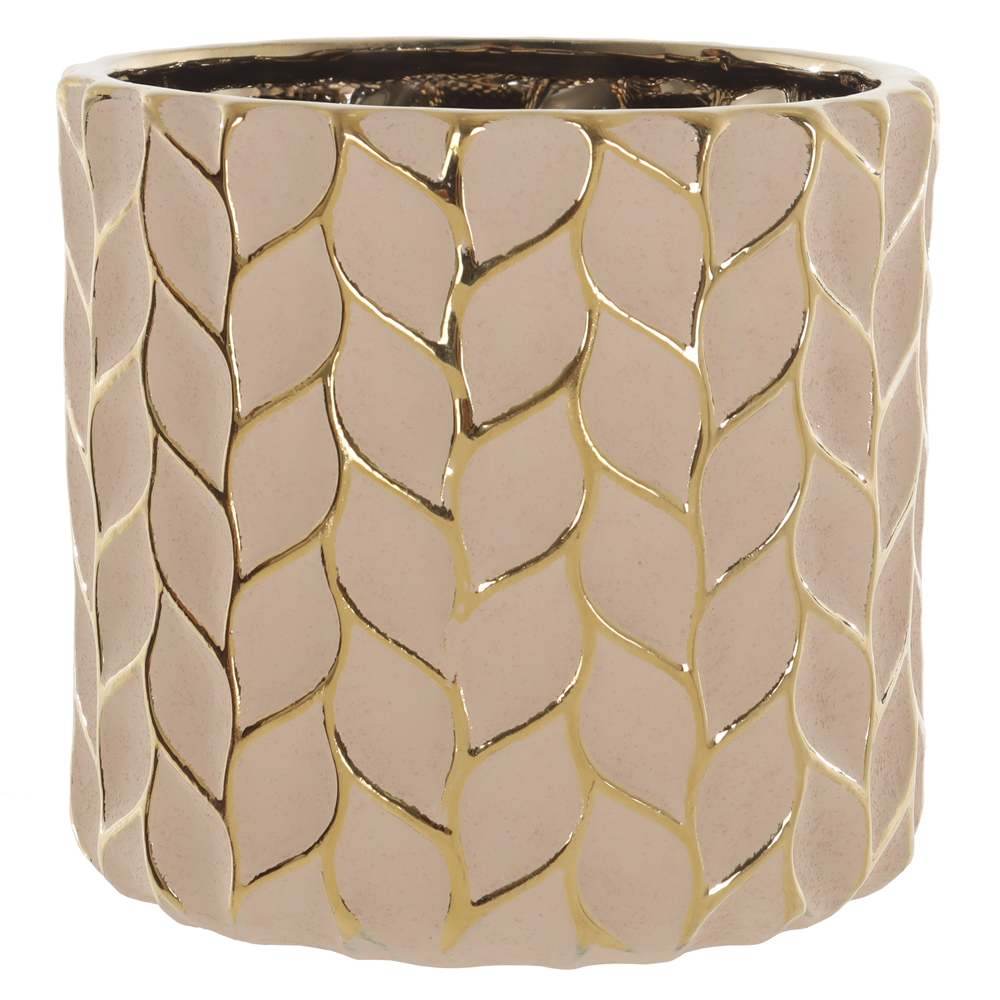 CACHEPOT DECORATIVO CERAMICA COM DET (BEGE DOURADO) 14,5cm 16d