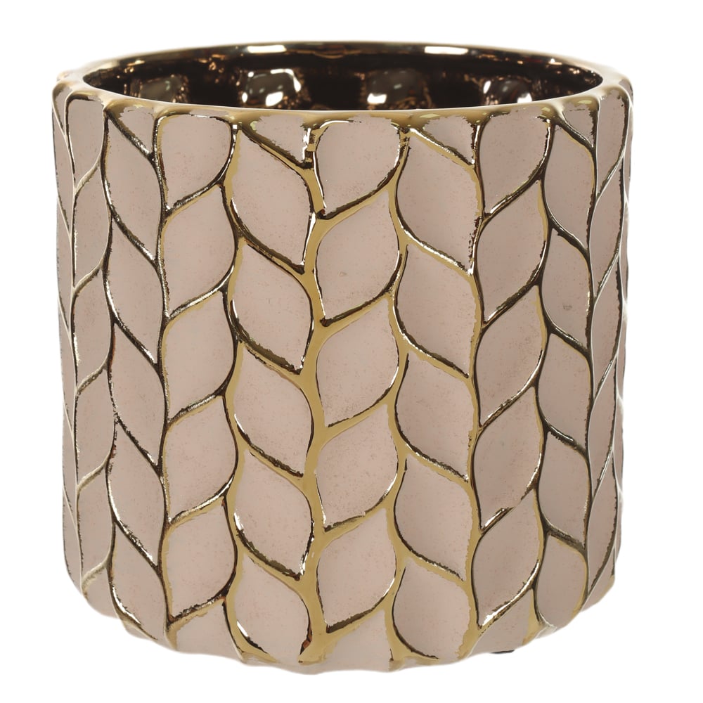CACHEPOT DECORATIVO CERAMICA COM DET (BEGE DOURADO) 13cm 14d