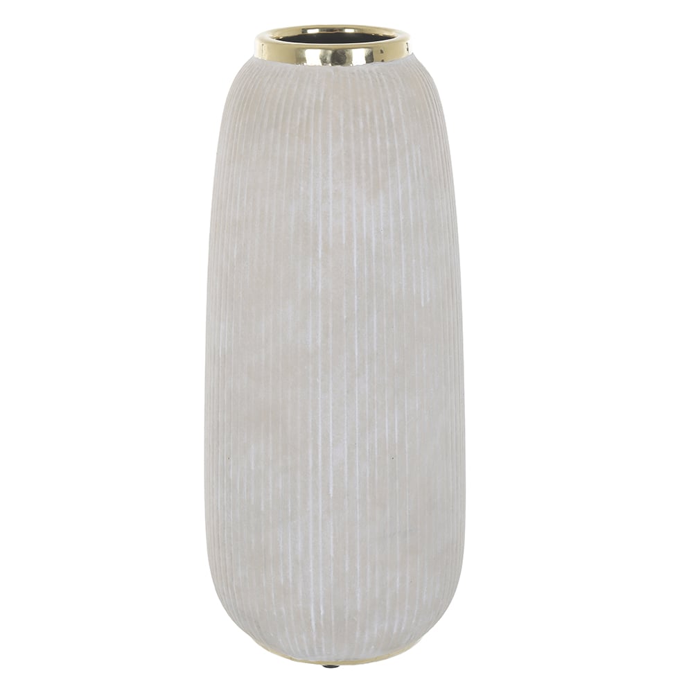 VASO DECORATIVO CERAMICA TEXTURIZADO COM DET (OFF WHITE DOURADO) 32cm 13,5d