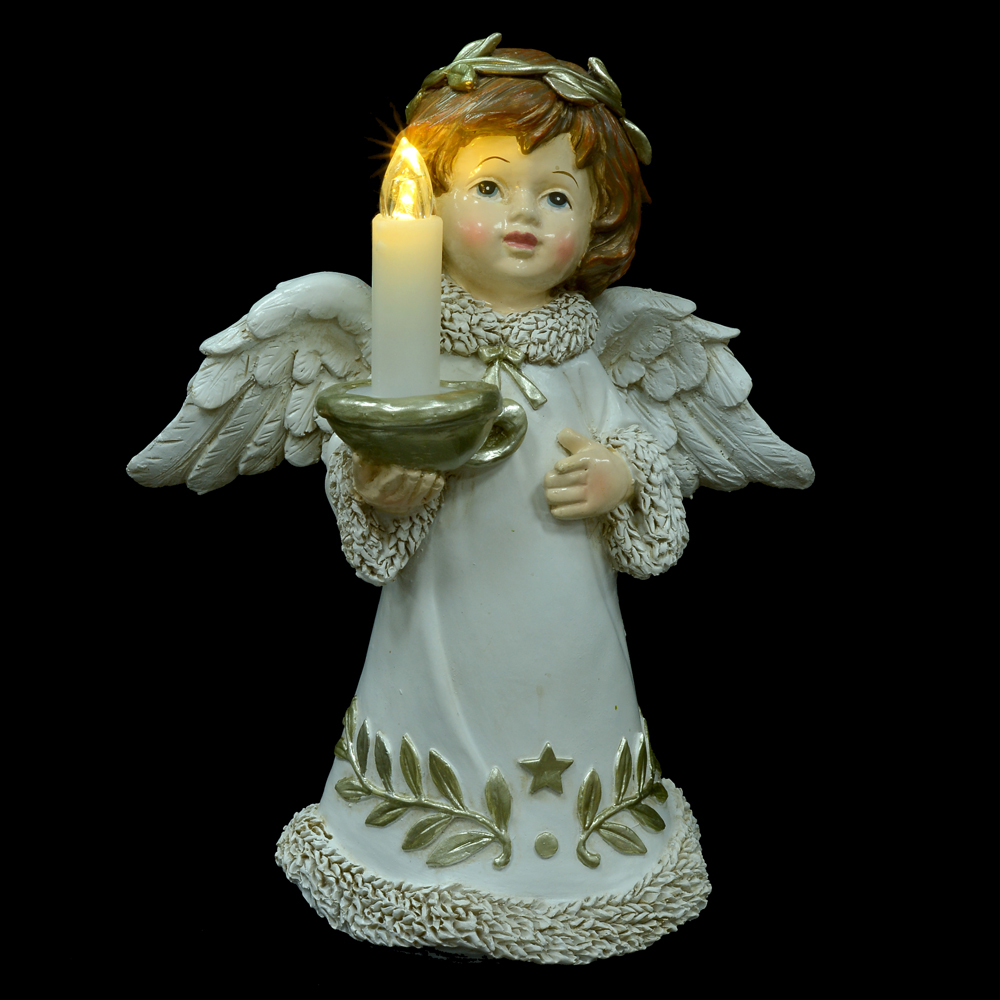 RESINA NATAL ANJO C/LED (BRANCO DOURADO) 20,5X16,5X10cm