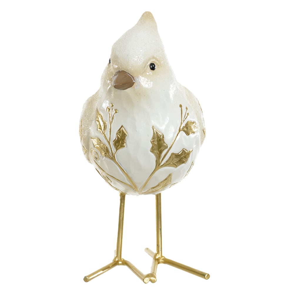 RESINA NATAL PASSARO (BRANCO DOURADO) 16,5X14cm