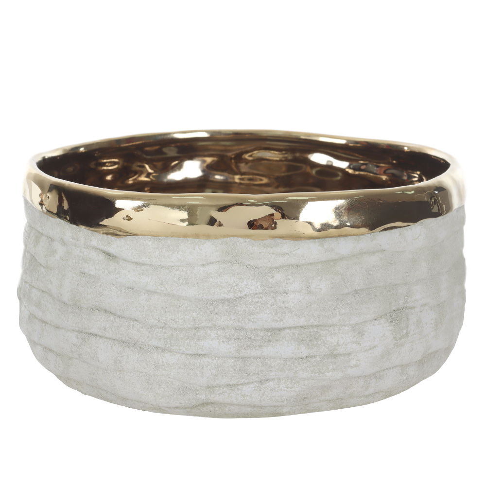CENTRO DE MESA CERAMICA TEXTURIZADO (BRANCO DOURADO) 10,5cm 22,5d