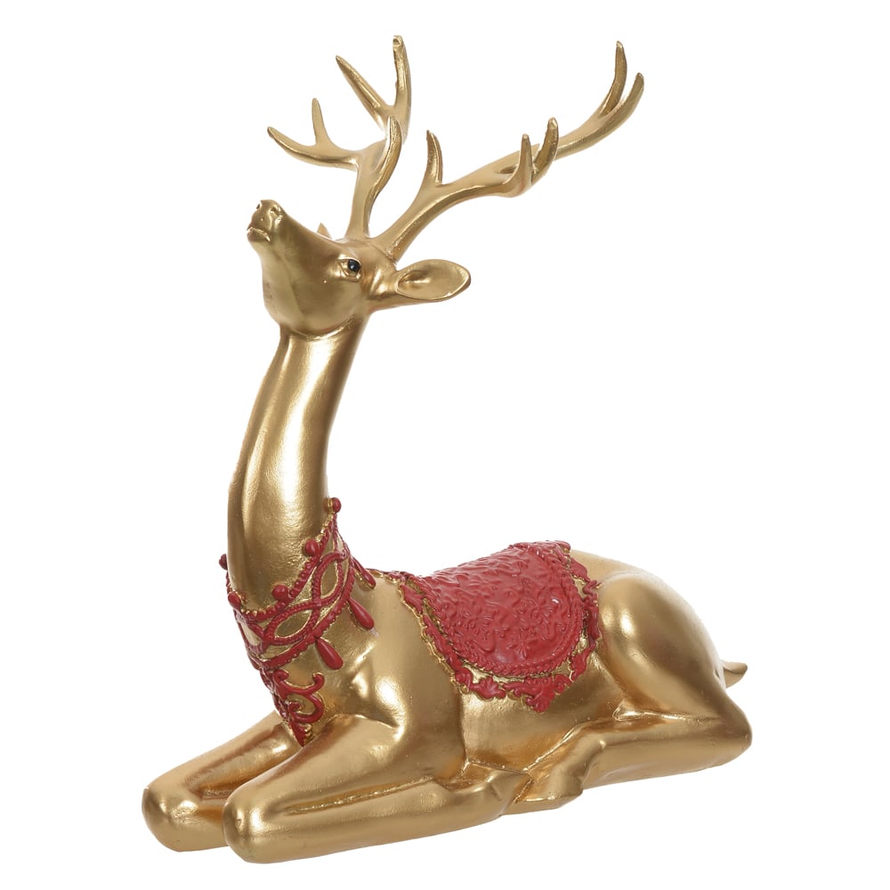 RESINA NATAL RENA SENTADO (DOURADO VERMELHO) 24,5X26cm