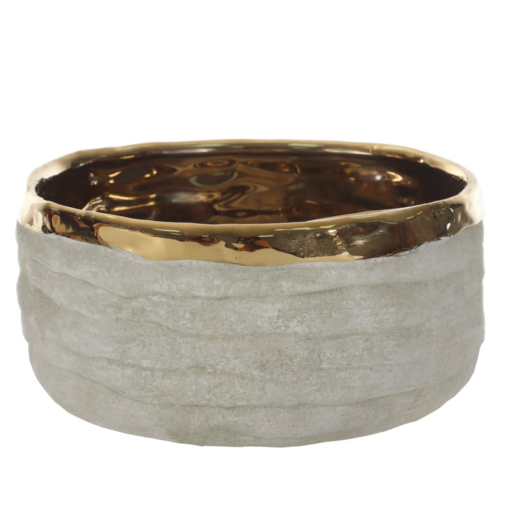 CENTRO DE MESA CERAMICA TEXTURIZADO (BRANCO DOURADO) 8,5cm 18d