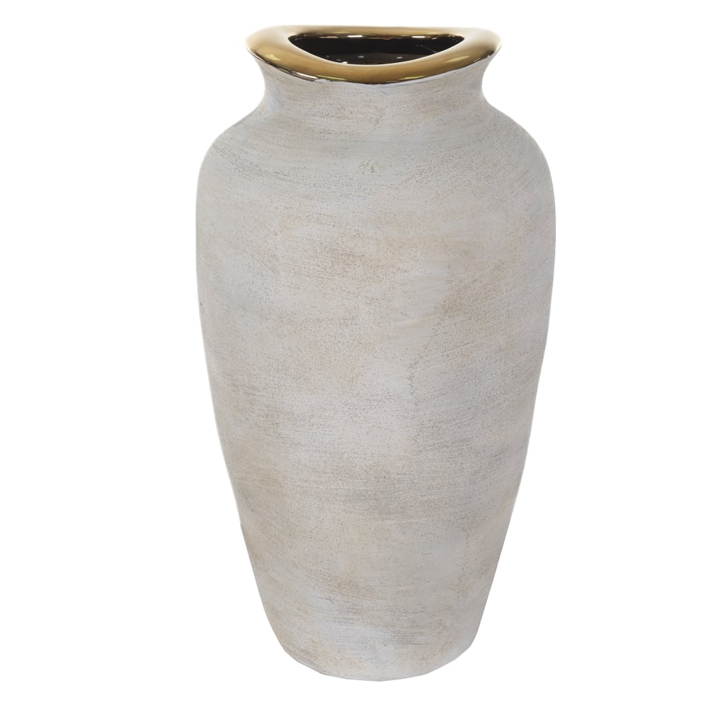 VASO DECORATIVO CERAMICA COM DET (OFF WHITE DOURADO) 40cm 21,5d