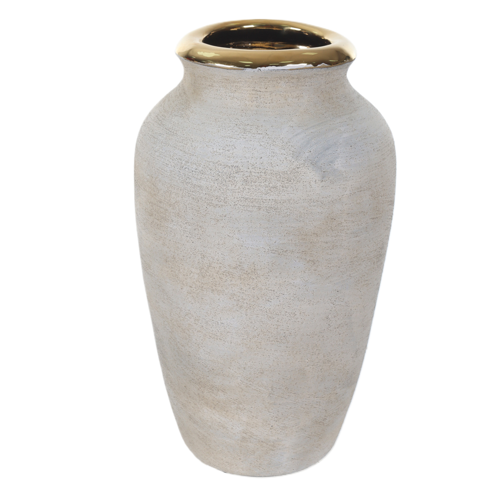 VASO DECORATIVO CERAMICA COM DET (OFF WHITE DOURADO) 30cm 17,5d
