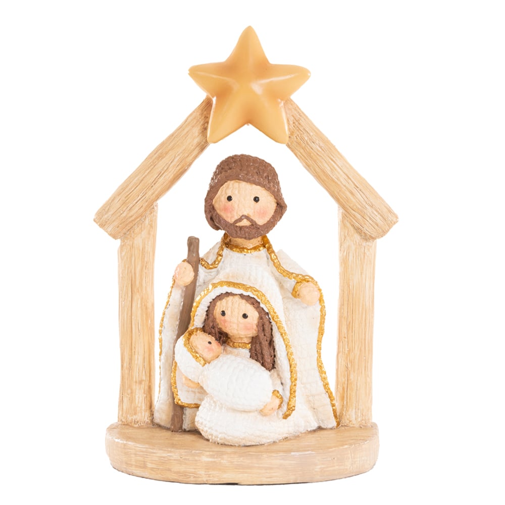 RESINA NATAL SAGRADA FAMILIA INFANTIL. (BEGE) 20,5X14,5cm