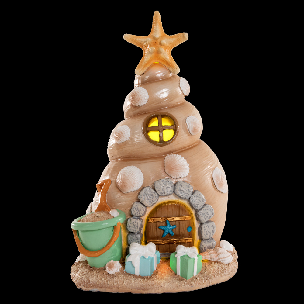 RESINA NATAL CASA C/LED (BEGE) 21,5X14cm
