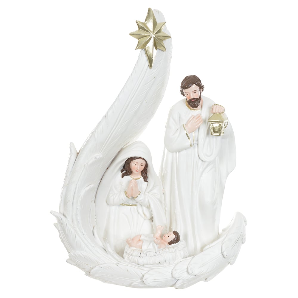 RESINA NATAL SAGRADA FAMILIA (BRANCO DOURADO) 28X20cm