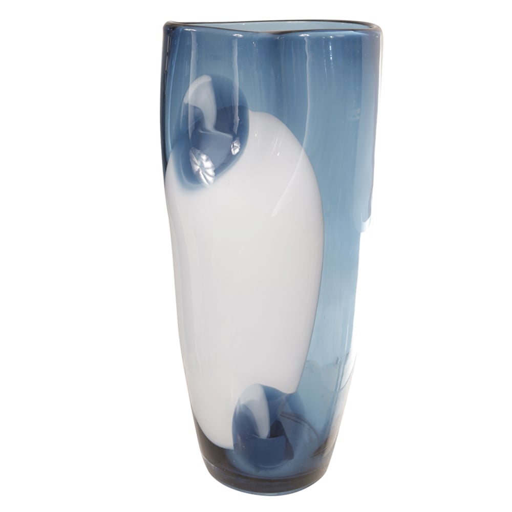 VASO DECOR VIDRO (AZUL BRANCO) 32,5X16,5X13cm