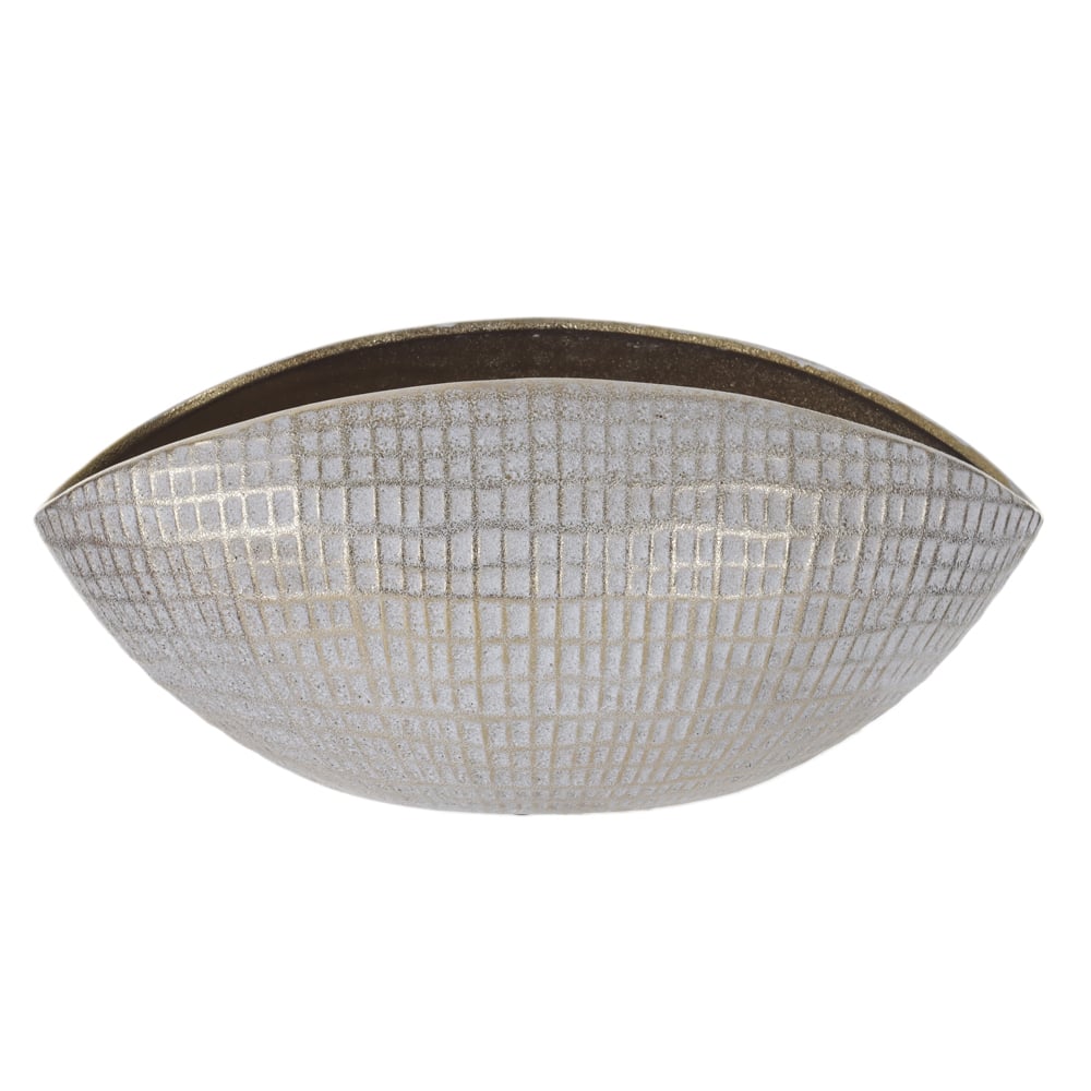 CENTRO DE MESA CERAMICA QUADRICULADO (OFF WHITE DOURADO) 15X34,5X18cm