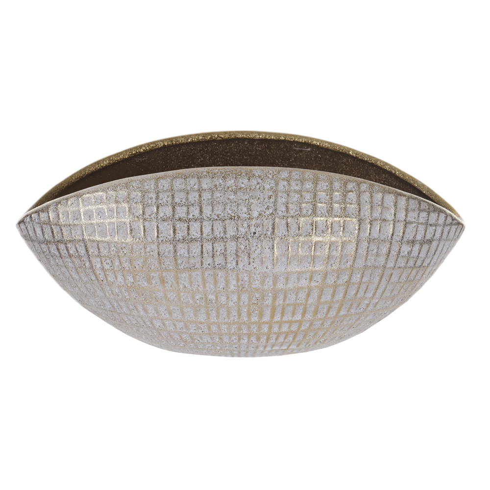 CENTRO DE MESA CERAMICA QUADRICULADO (OFF WHITE DOURADO) 11X24,5X13cm