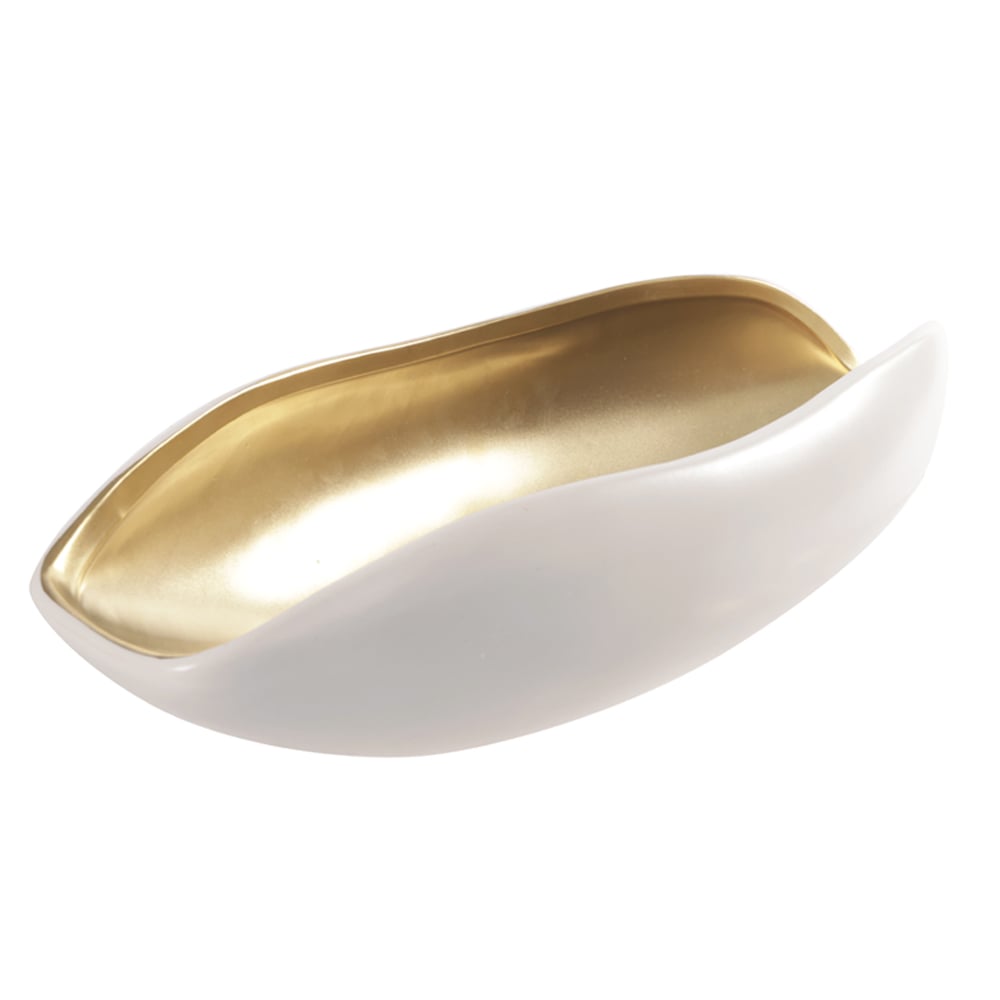 CENTRO DE MESA CERAMICA (BRANCO DOURADO) 8,5X35X15cm