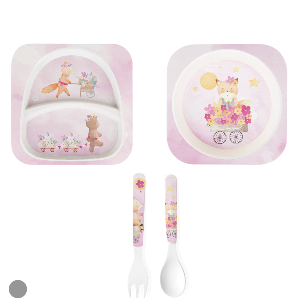 CJ REFEICAO INFANTIL FIB BAMBU C/4PECAS AQUARELA (FLORZINHA)