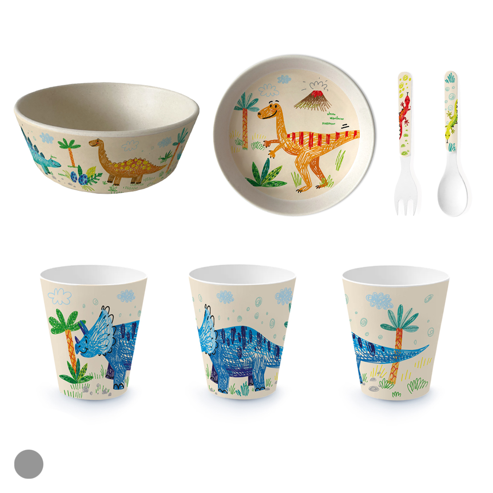 CJ REFEICAO INFANTIL MELAMINA C/5 PECAS FANTASIA (COLORIDO DINOSSAURO)