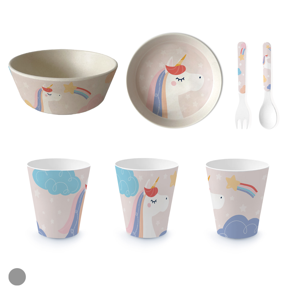CJ REFEICAO INFANTIL MELAMINA C/5 PECAS FANTASIA (COLORIDO UNICORNIO)