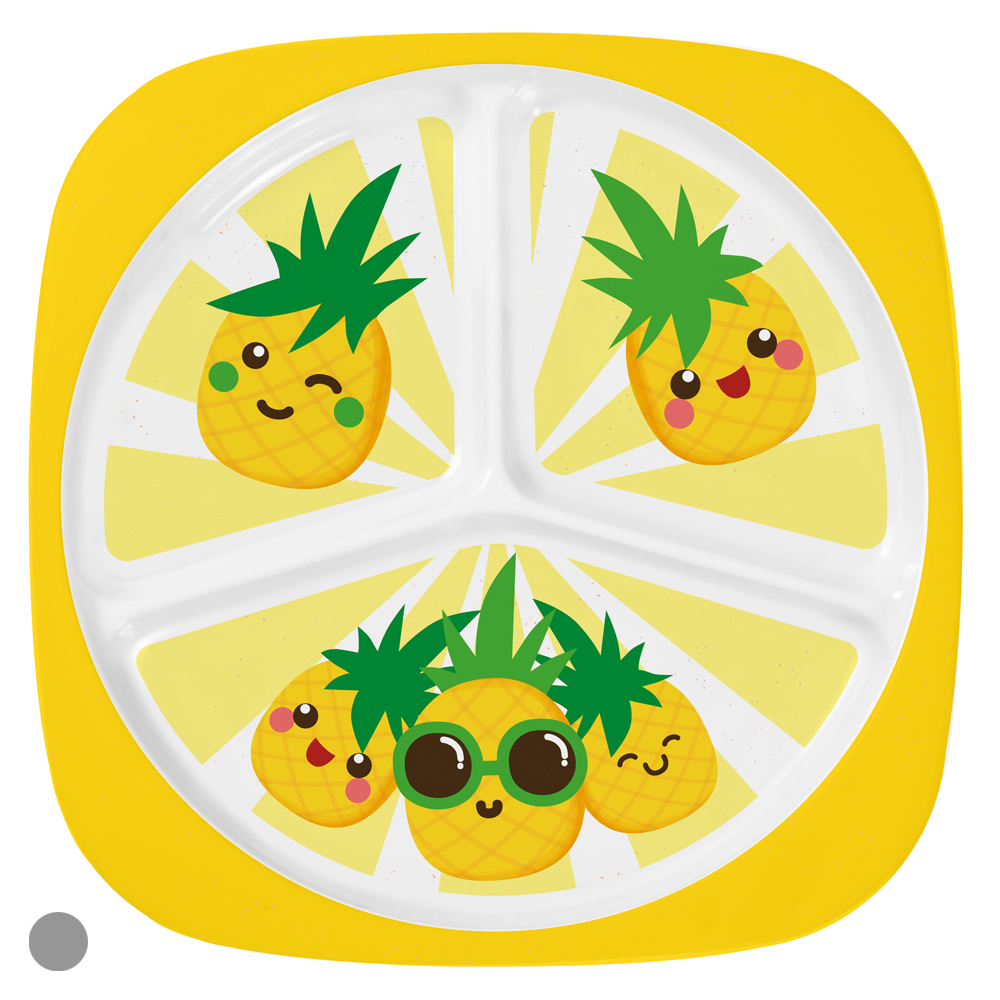 PRATO C/ DIVISORIA MELAMINA 22d INFANTIL FRUTINHAS (COLORIDO ABACAXI)