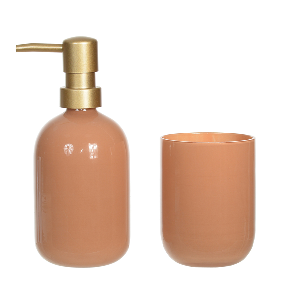 KIT PARA BANHEIRO VIDRO 330ml C/2 PECAS DIAMANTINA (BEGE)