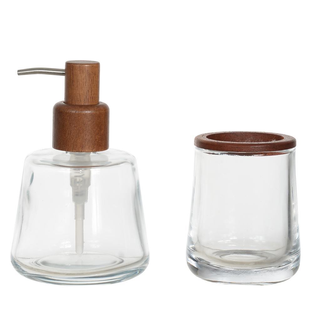 KIT PARA BANHEIRO VIDRO 350ml C/2 PECAS MADEIRA ACACIA (TRANSPARENTE)