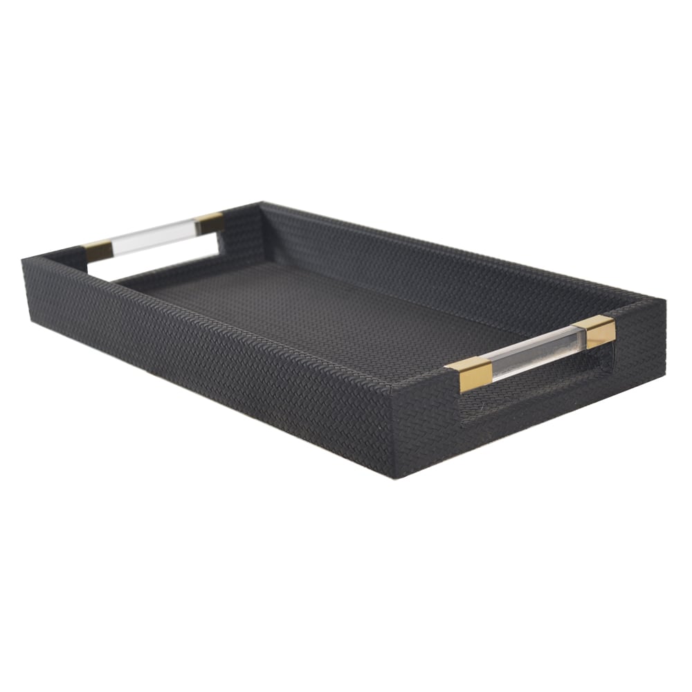 BANDEJA DECORATIVA MDF REVESTIMENTO PU (PRETO) 4,5X40X20cm