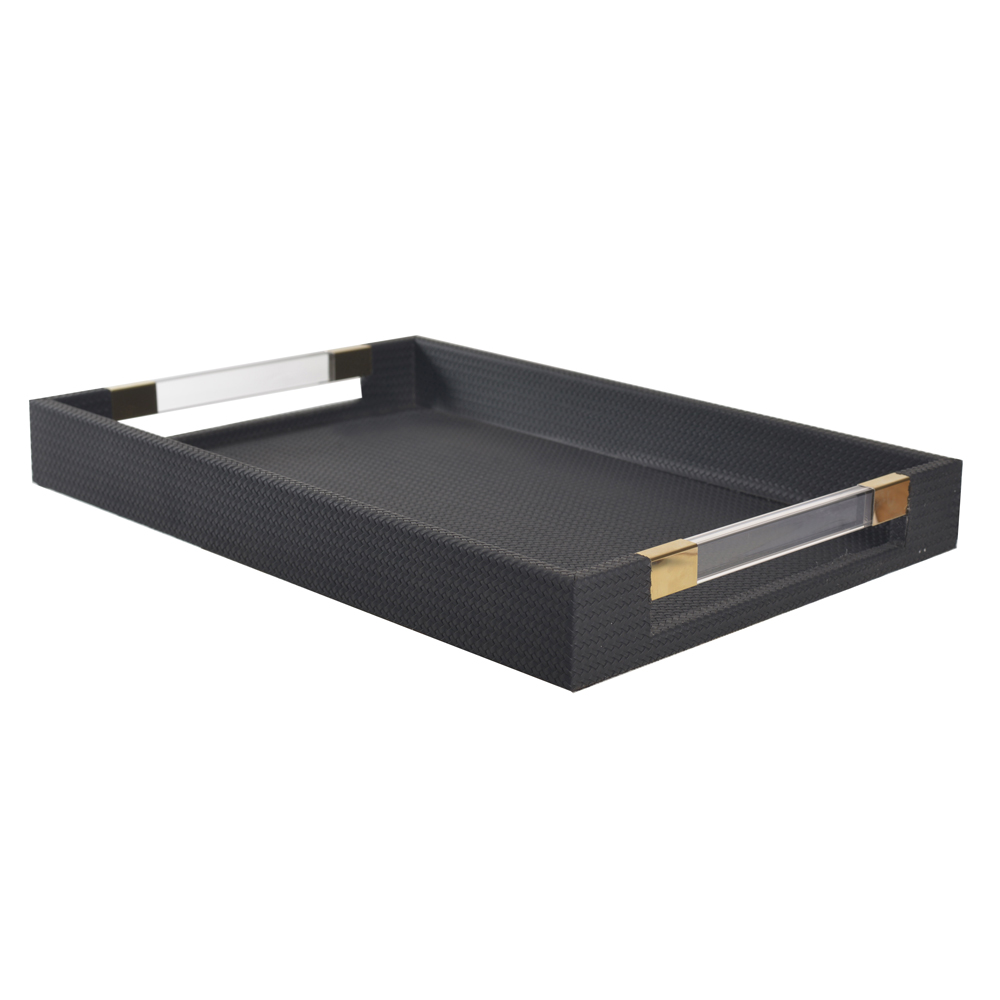 BANDEJA DECORATIVA MDF REVESTIMENTO PU (PRETO) 4,7X45X30cm