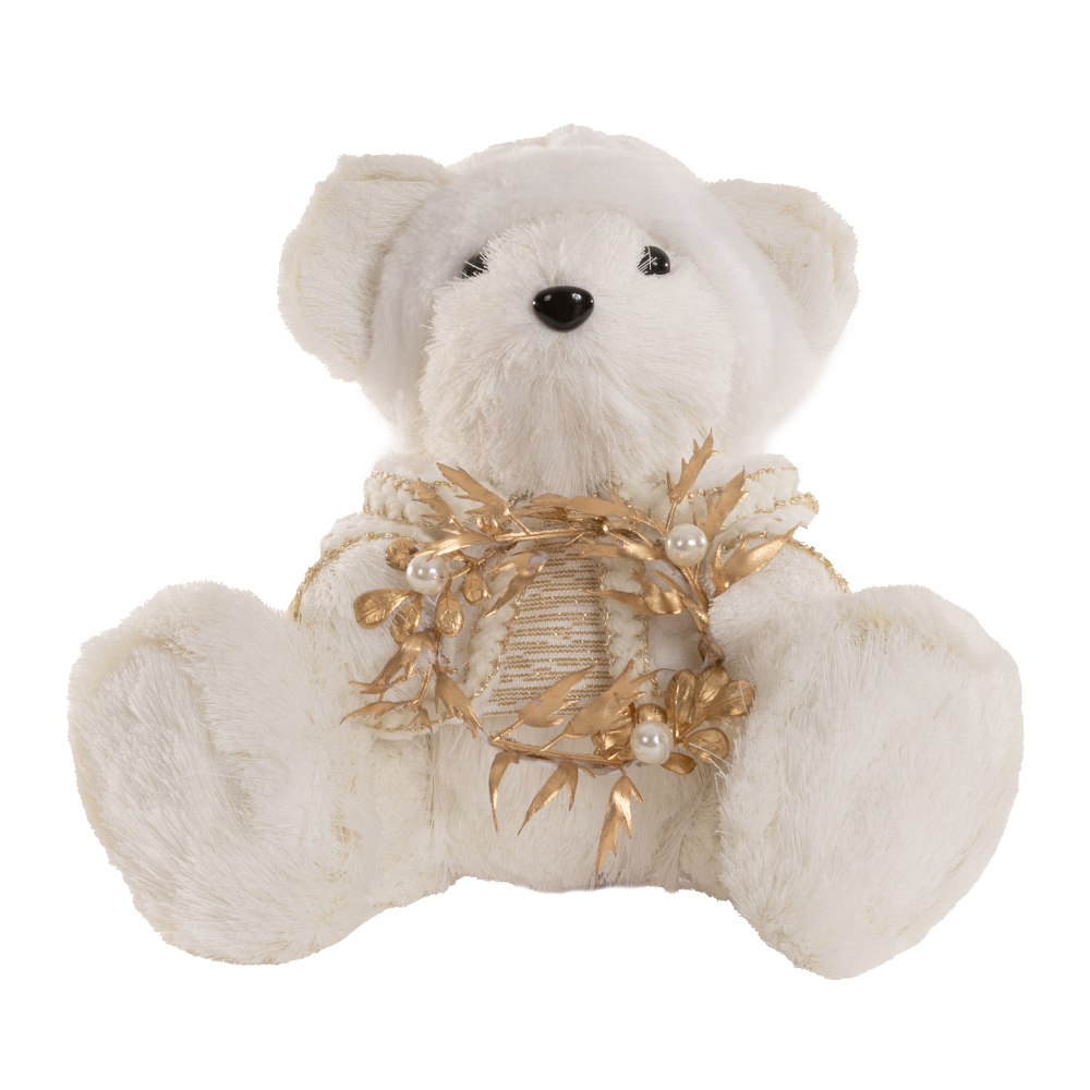 URSO NATAL SISAL MACHO SENTADO (BRANCO DOURADO) 25X27cm