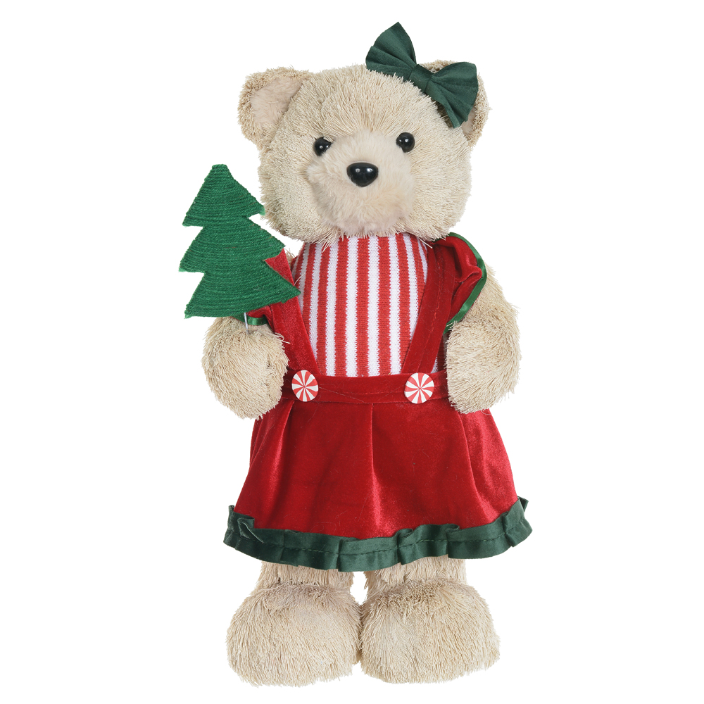 URSO NATAL SISAL MENINA EM PE (VERMELHO VERDE) 43X23cm